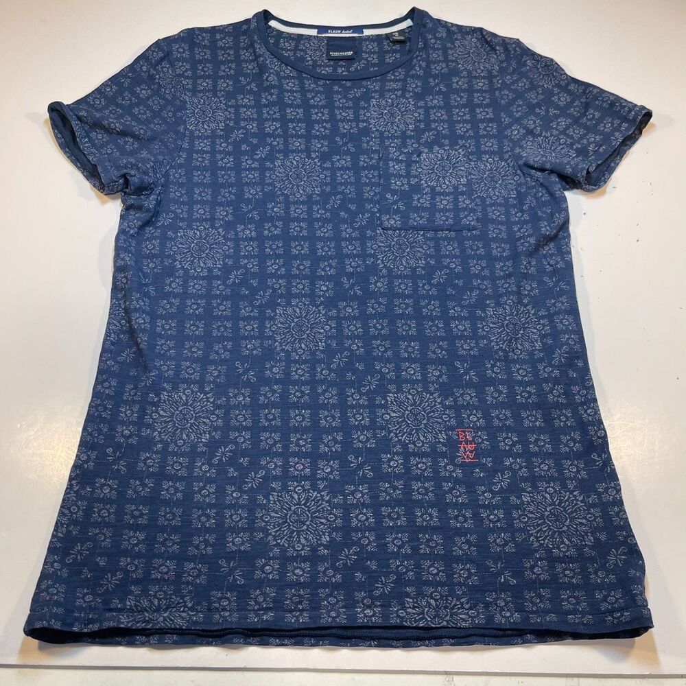 SCOTCH & SODA Blauw Hotel Designer Tee T SHIRT Sz Mens M Blue